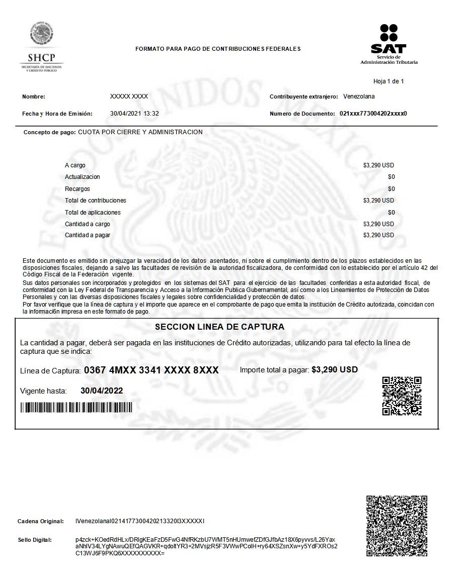 Formato alterado de pago de contribuciones federales